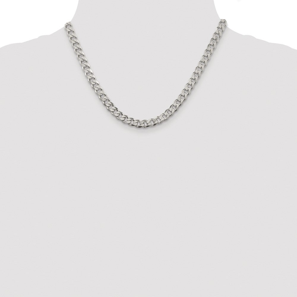 Sterling Silver Rhodium-plated 7mm Pav Curb Chain