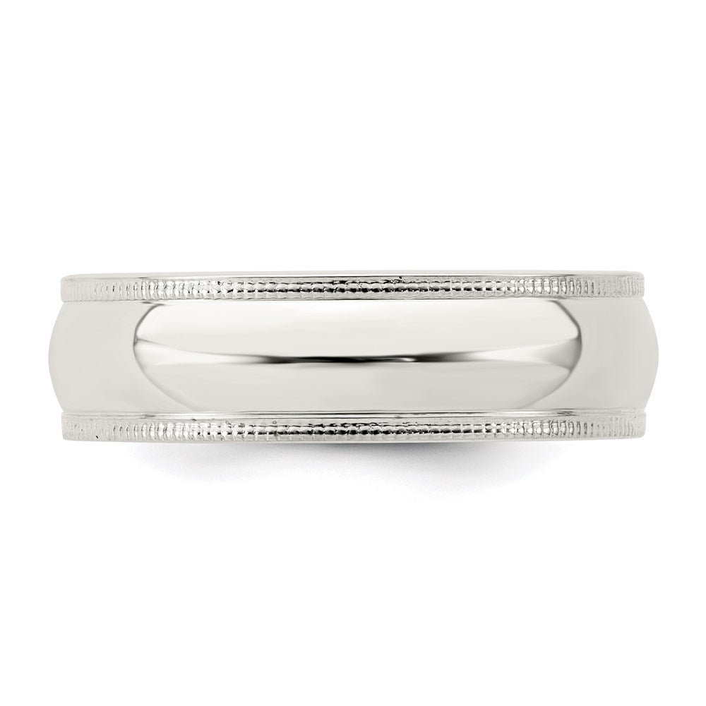 Sterling Silver Rhodium-plated 6mm Comfort Fit Milgrain Size 12 Band
