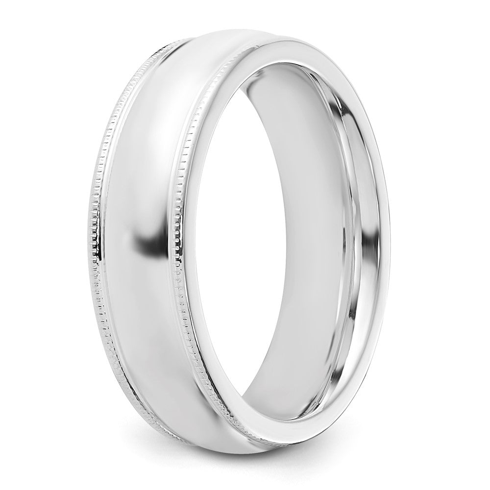 Sterling Silver Rhodium-plated 6mm Comfort Fit Milgrain Size 9 Band