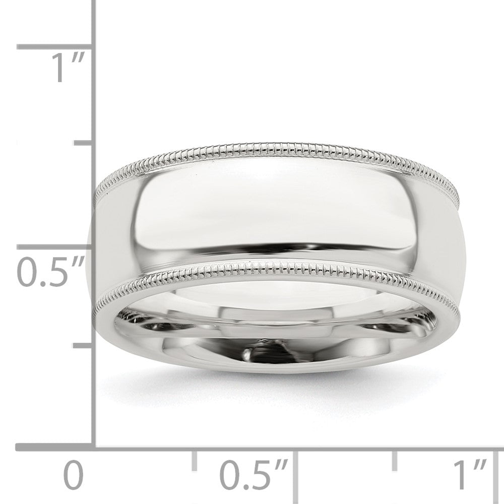 Sterling Silver 8mm Comfort Fit Half Round Milgrain Size 8 Band