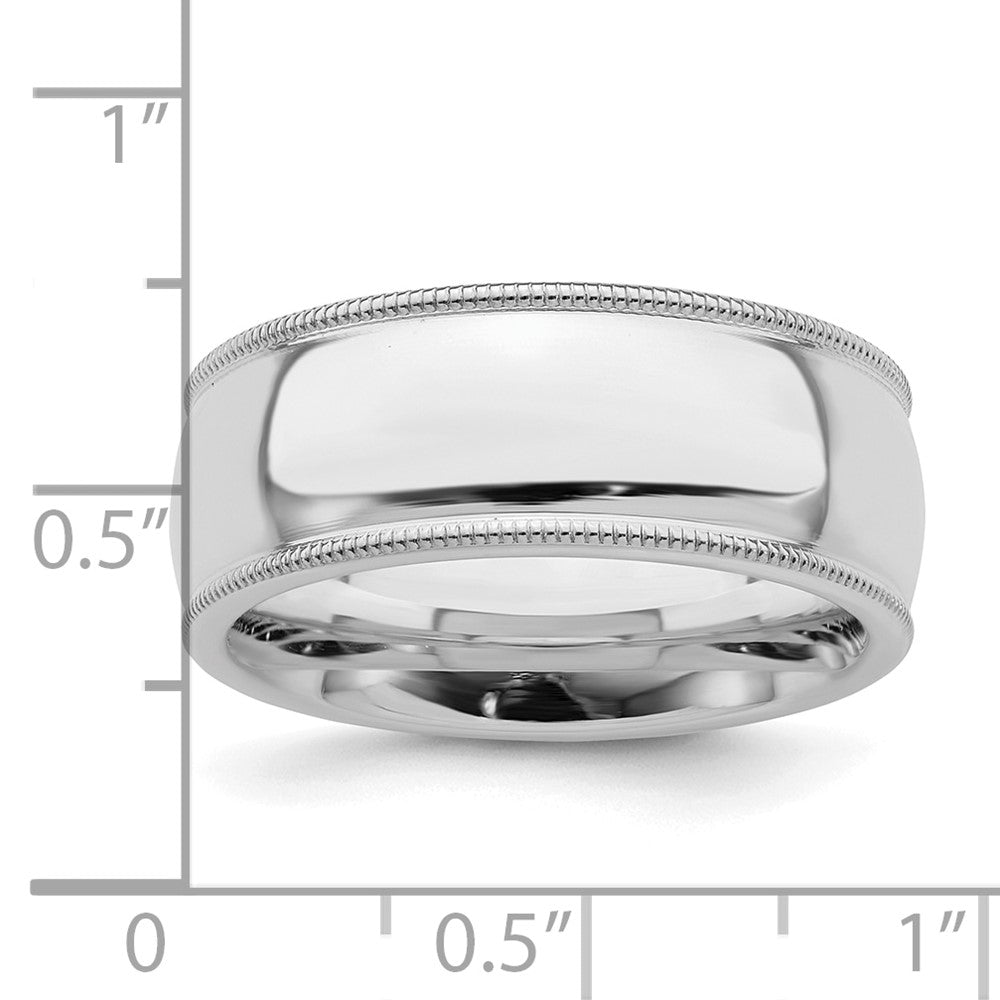 Sterling Silver Rhodium-plated 8mm Comfort Fit Milgrain Size 12 Band