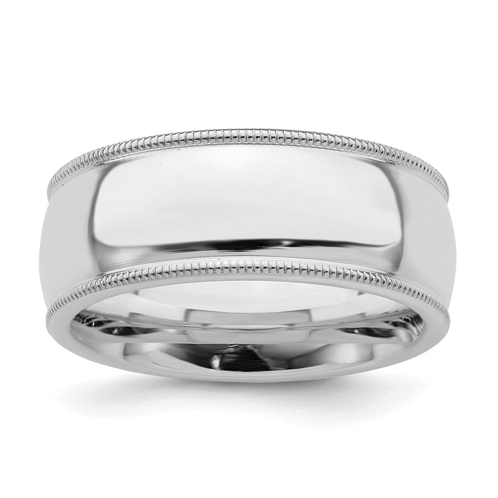 Sterling Silver Rhodium-plated 8mm Comfort Fit Milgrain Size 5 Band