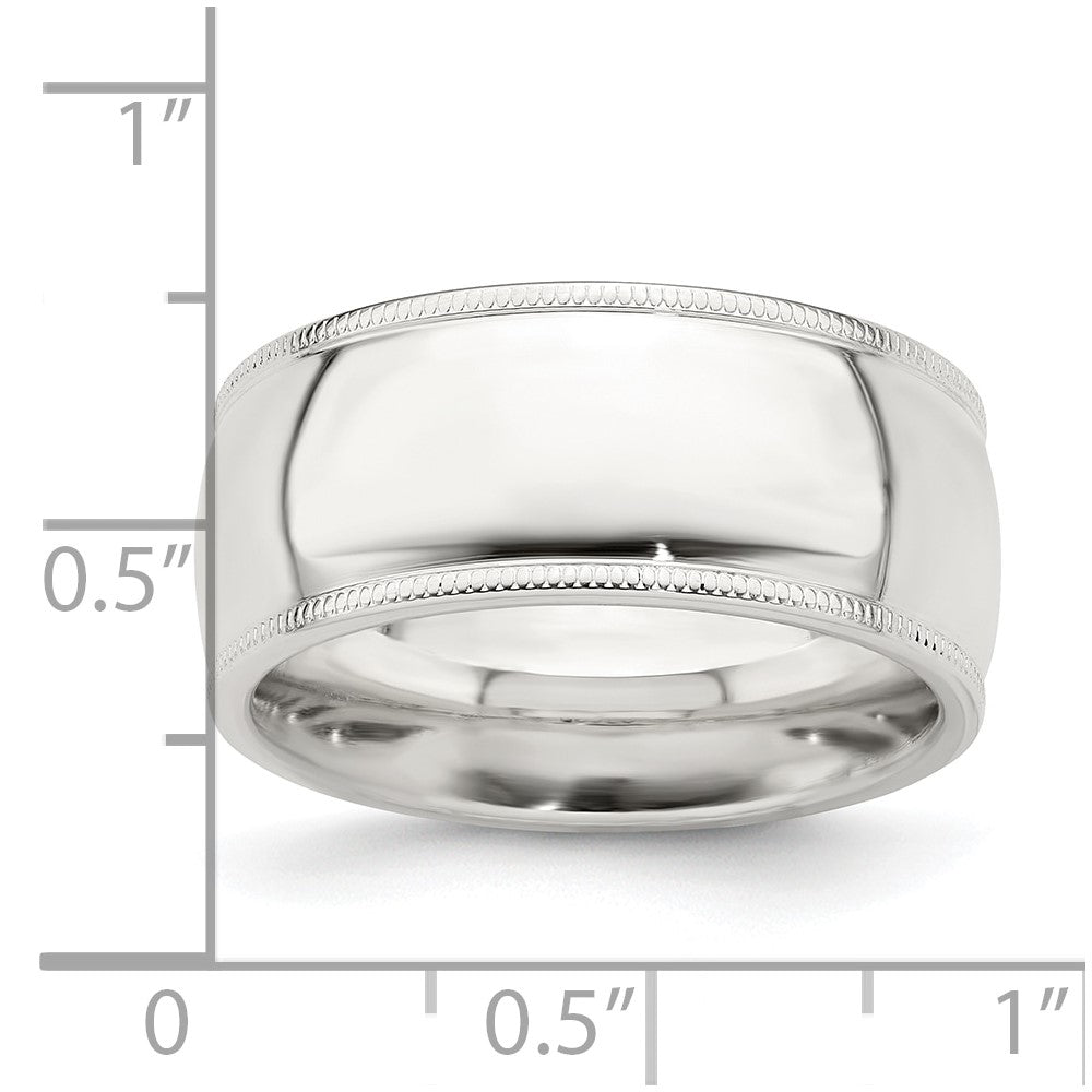Sterling Silver 9mm Comfort Fit Half Round Milgrain Size 10.5 Band