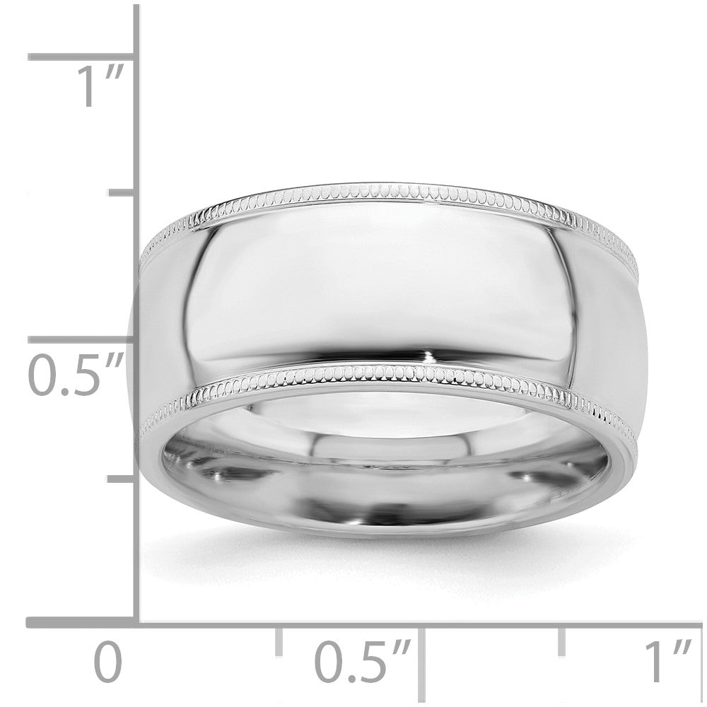 Sterling Silver Rhodium-plated 9mm Comfort Fit Milgrain Size 8 Band