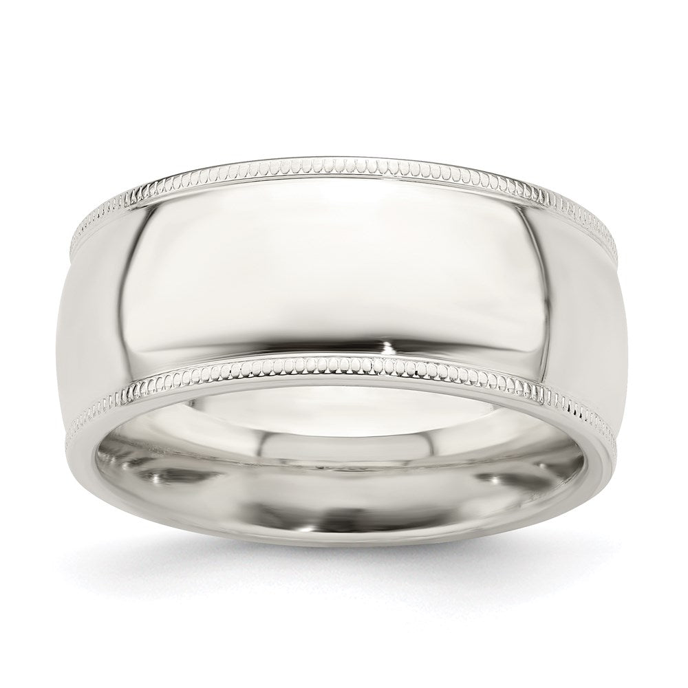 Solid;Casted;Polished;Engravable;Sterling silver;Comfort fit;Milgrain;Half Round