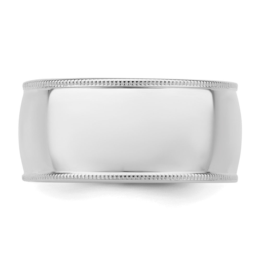 Sterling Silver Rhodium-plated 10mm Comfort Fit Milgrain Size 10 Band