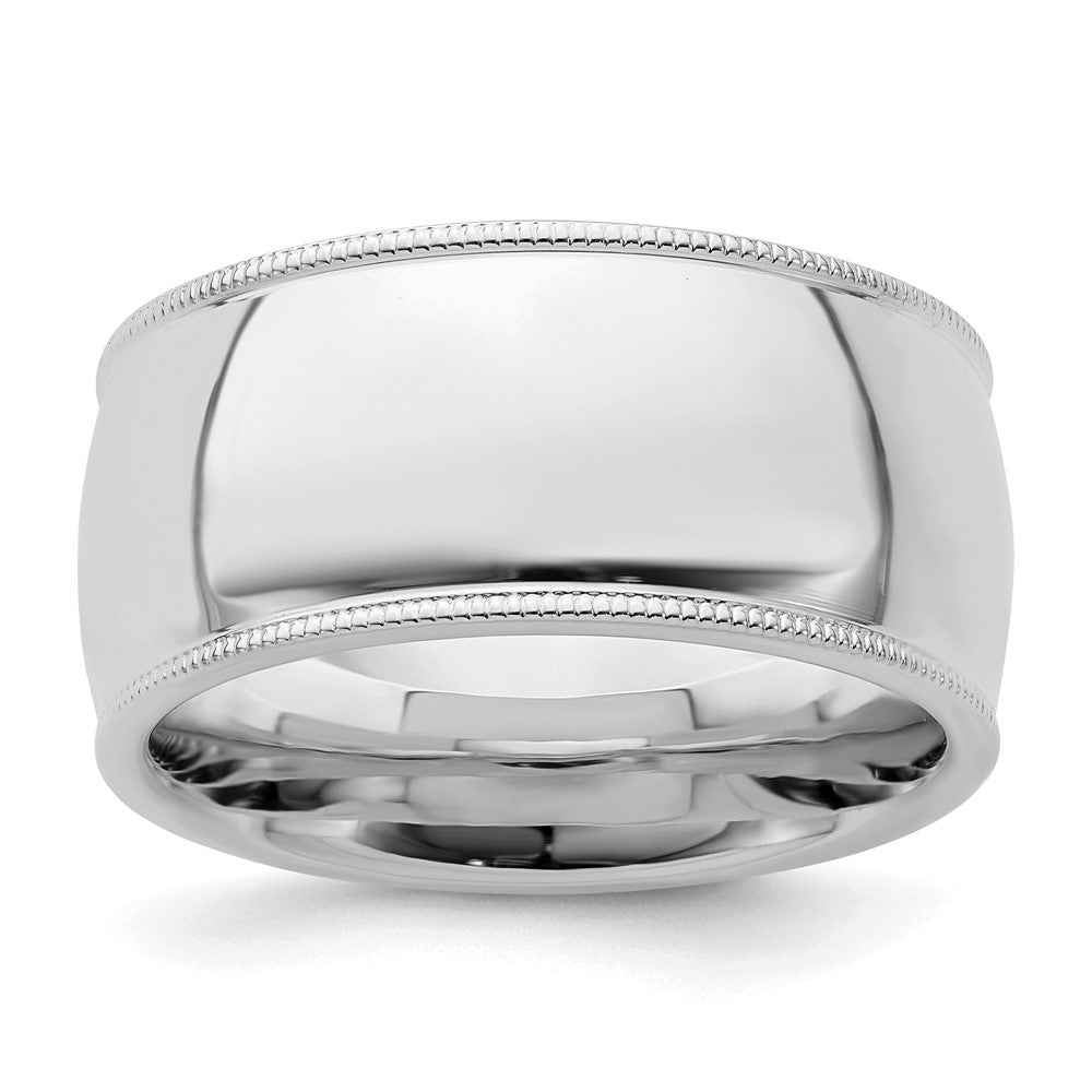 Sterling Silver Rhodium-plated 10mm Comfort Fit Milgrain Size 8 Band