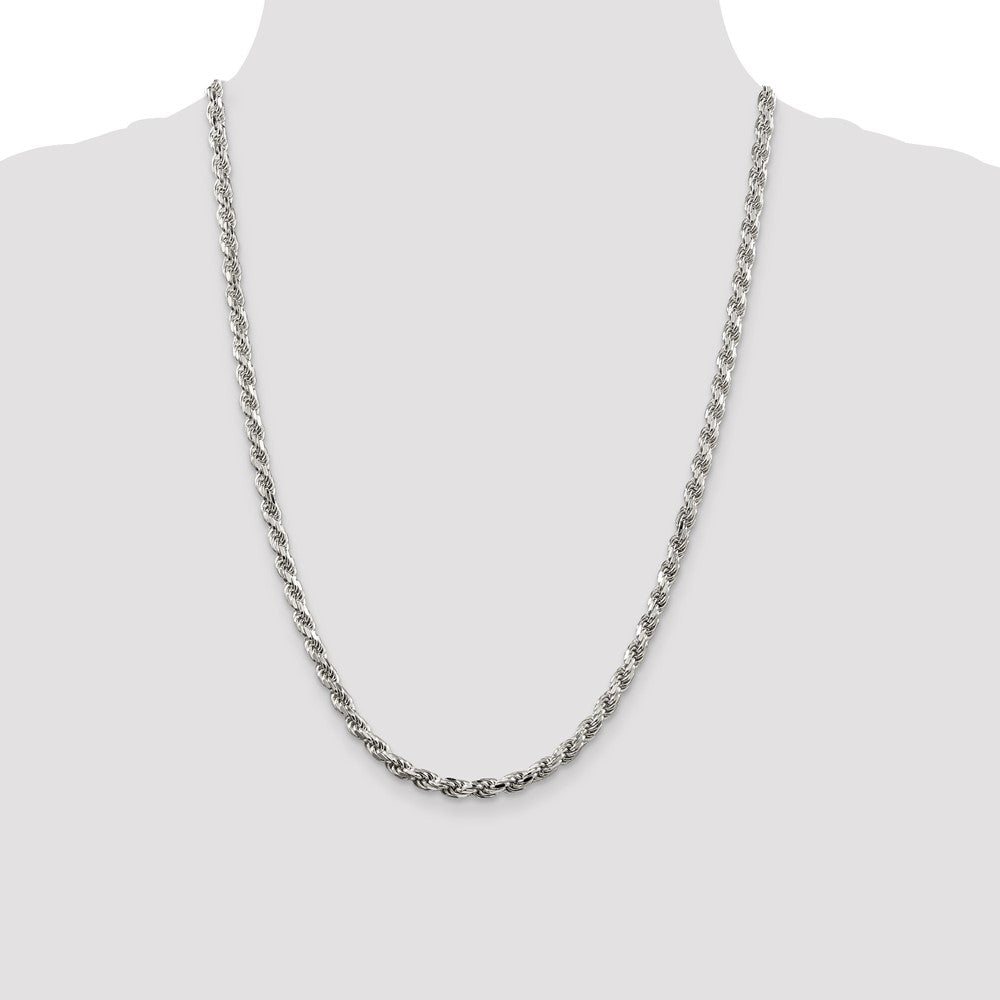 Sterling Silver Rhodium-plated 4.6mm Diamond-cut Rope Chain