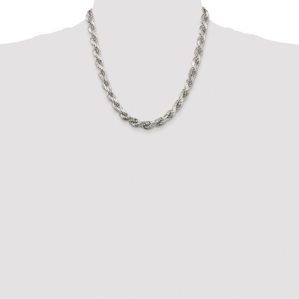 Sterling Silver Rhodium-plated 7.8mm Diamond-cut Rope Chain