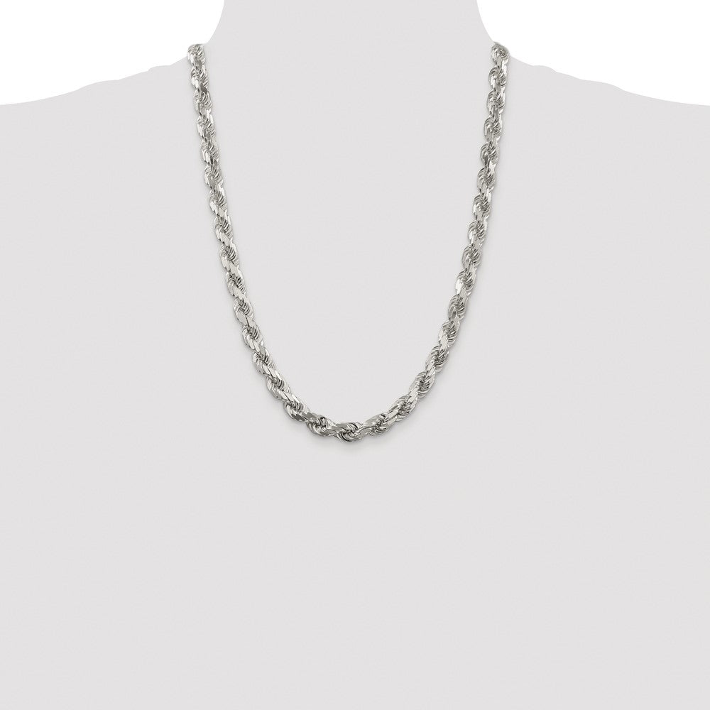 Sterling Silver Rhodium-plated 7.8mm Diamond-cut Rope Chain