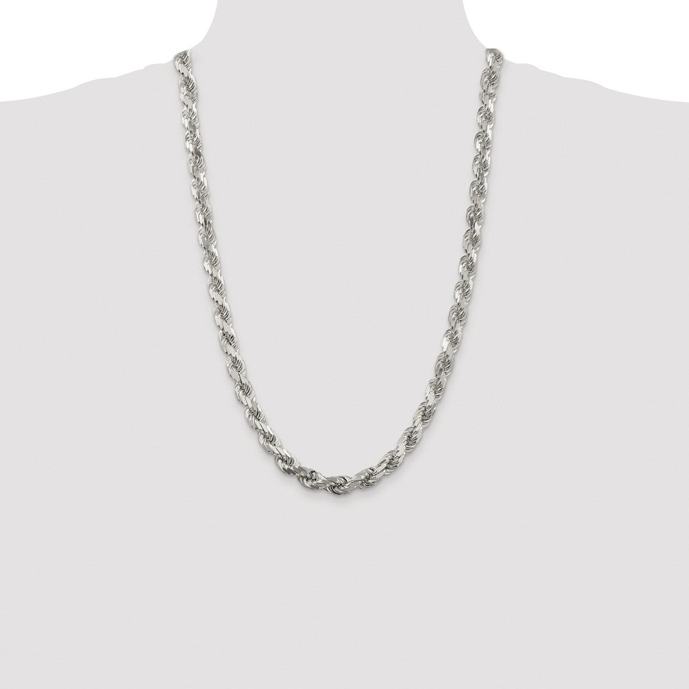 Sterling Silver Rhodium-plated 7.8mm Diamond-cut Rope Chain