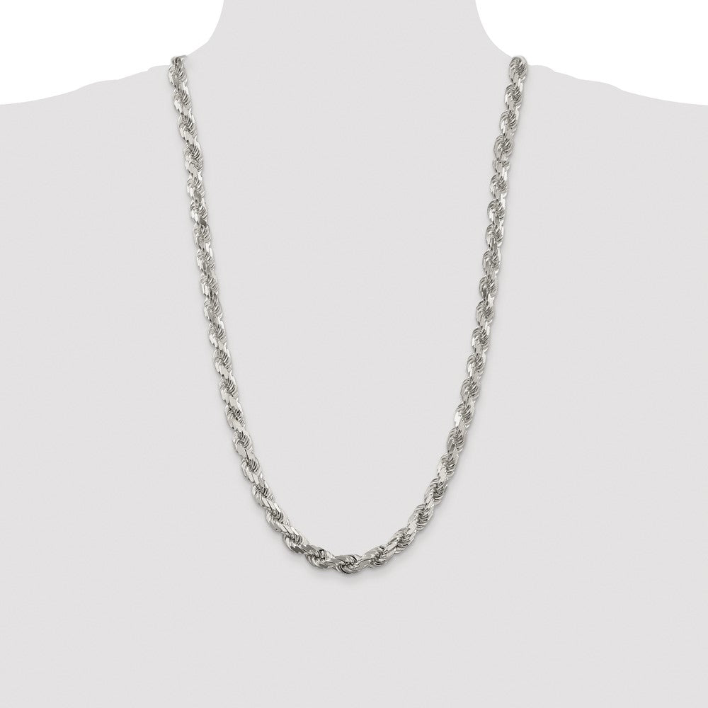 Sterling Silver Rhodium-plated 7.8mm Diamond-cut Rope Chain