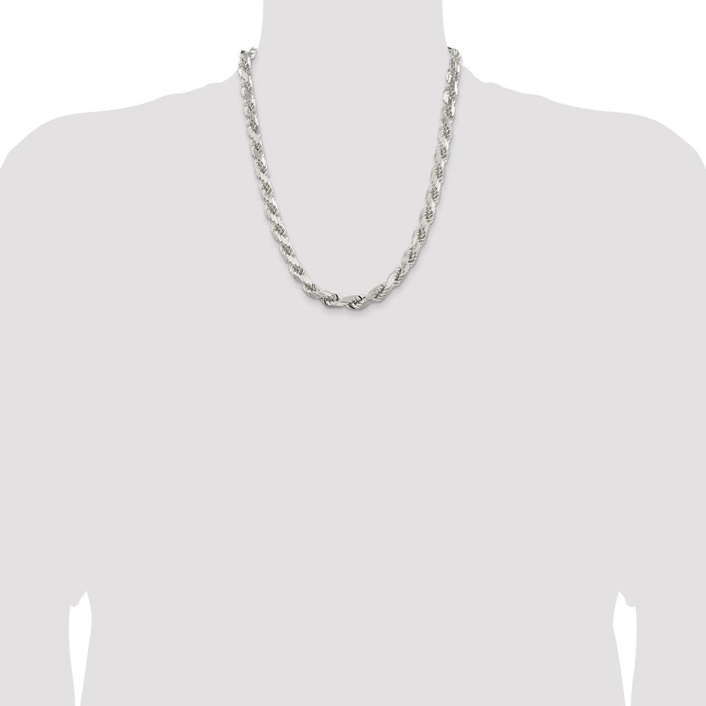 Sterling Silver 9.0mm Diamond-cut Rope Chain