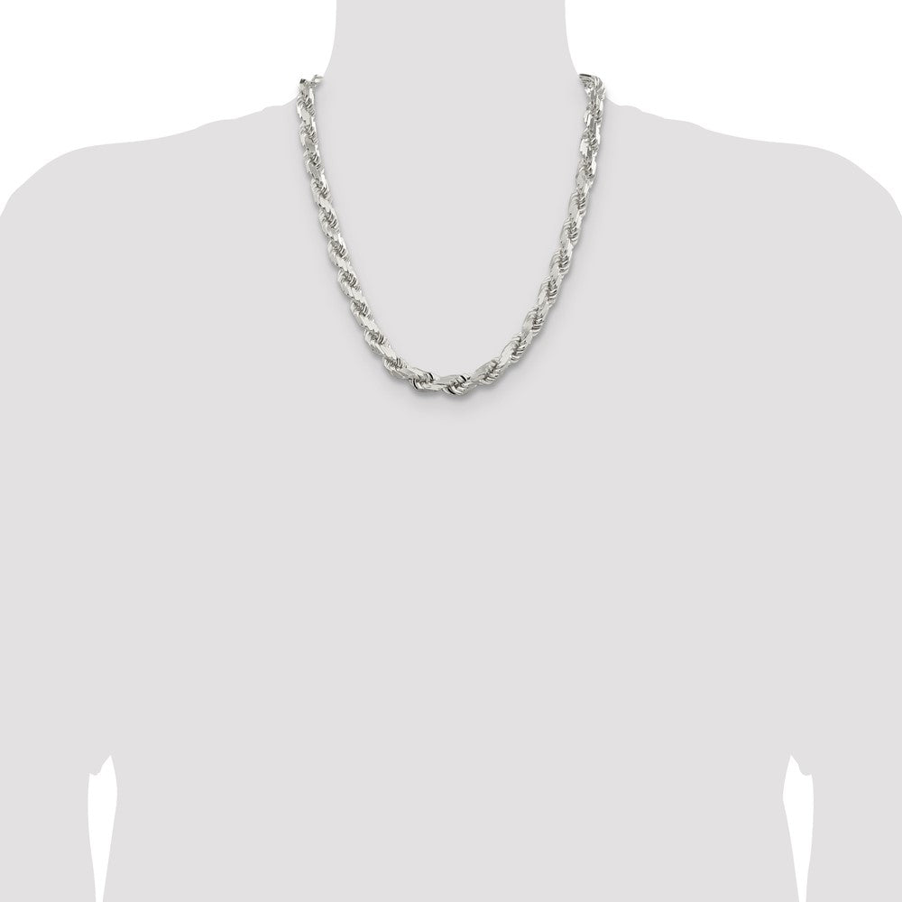 Sterling Silver Rhodium-plated 9.0mm Diamond-cut Rope Chain