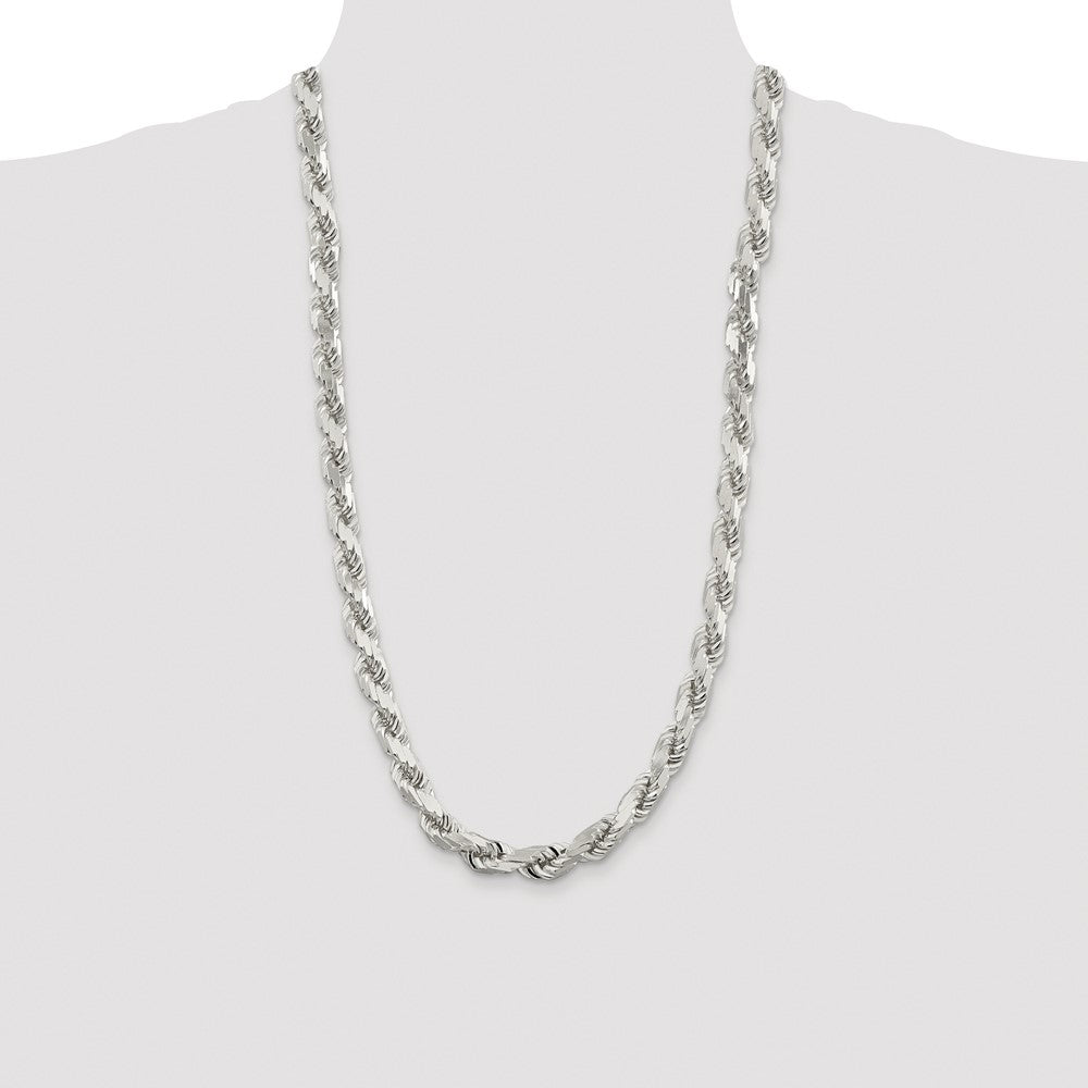 Sterling Silver Rhodium-plated 9.0mm Diamond-cut Rope Chain