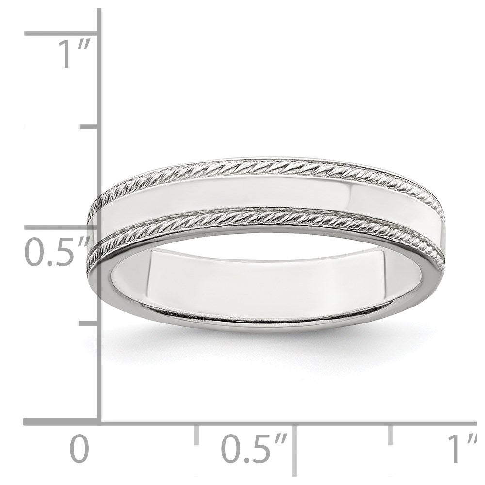 Sterling Silver 4mm Flat with Rope Edge Size 6 Band