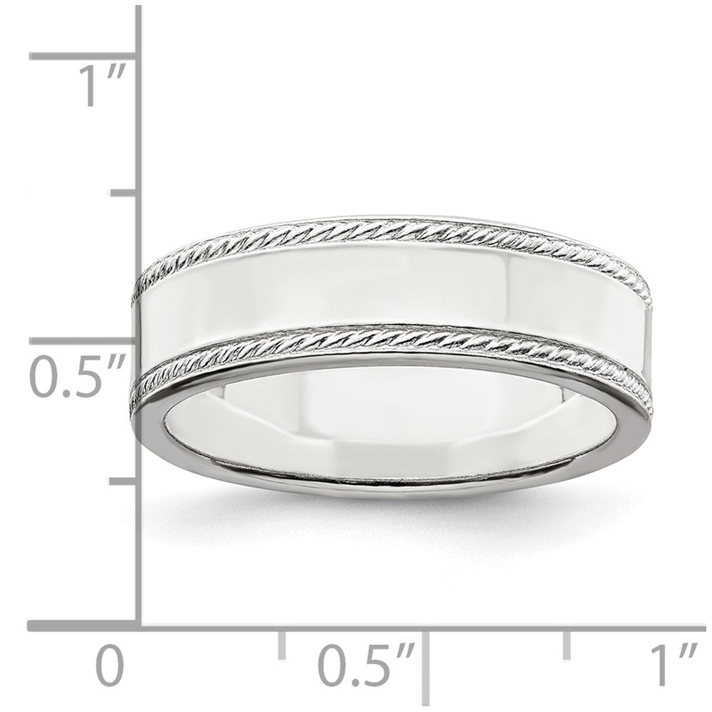 Sterling Silver 6mm Flat with Rope Edge Size 10 Band