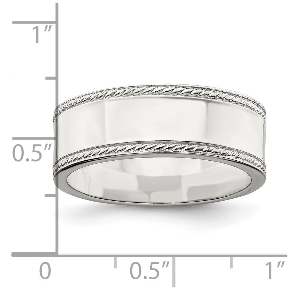 Sterling Silver 7mm Flat with Rope Edge Size 10 Band