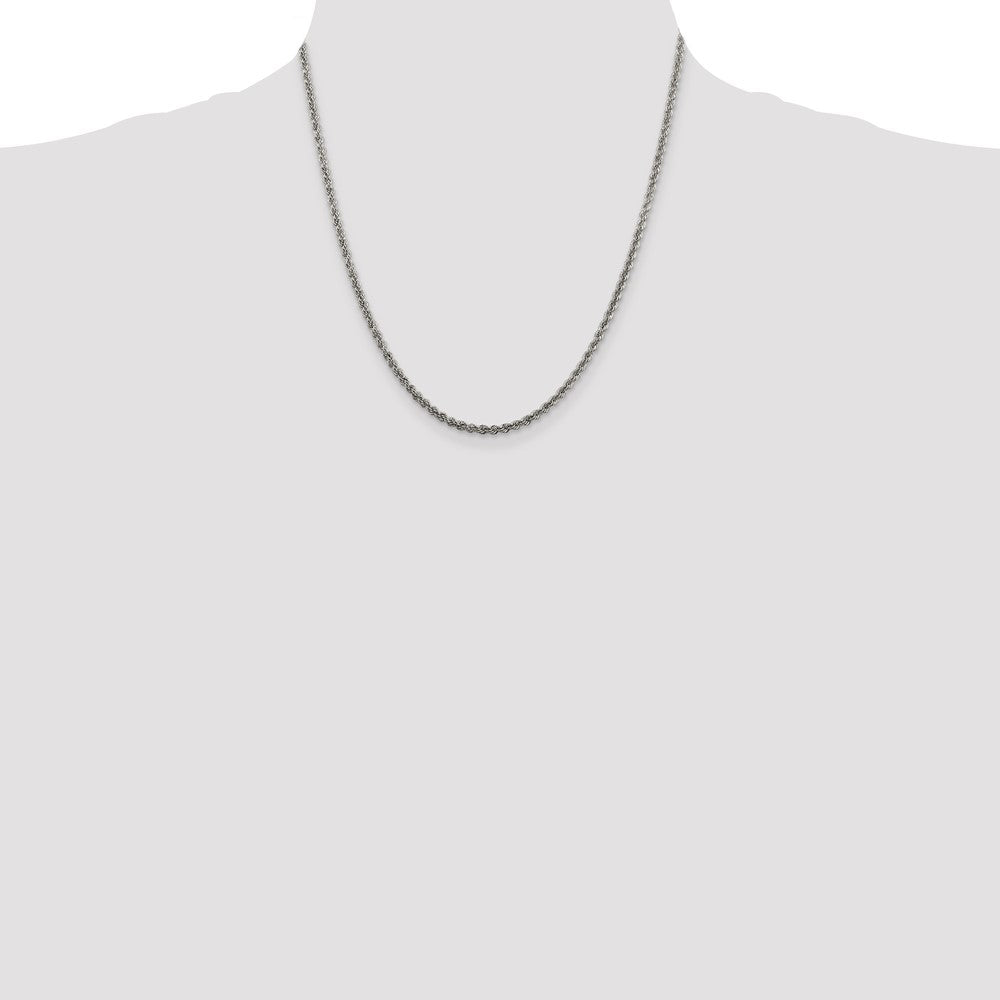 Sterling Silver Rhodium-plated 2.5mm Solid Rope Chain