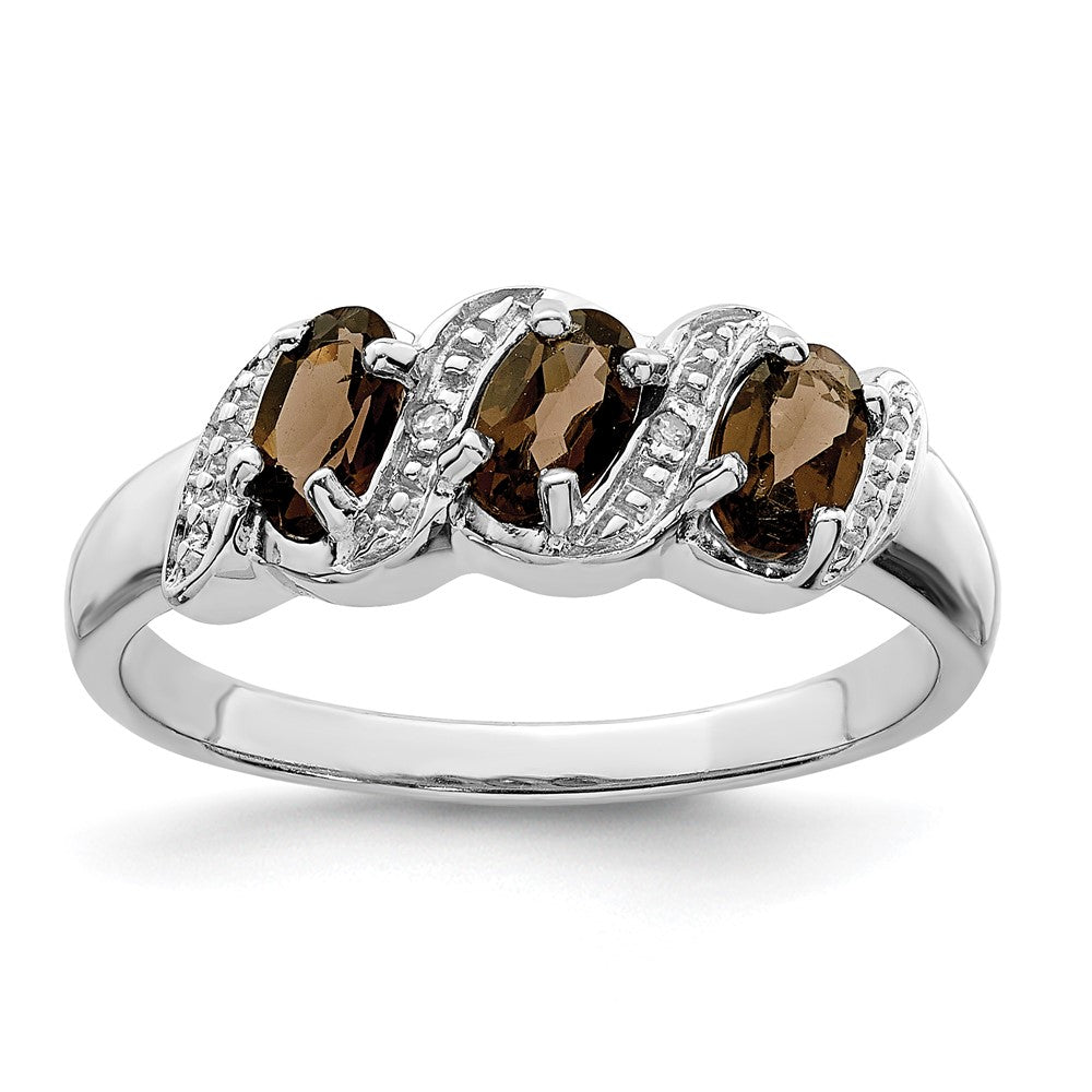 Polished;Open back;Sterling silver;Diamond;Smokey quartz