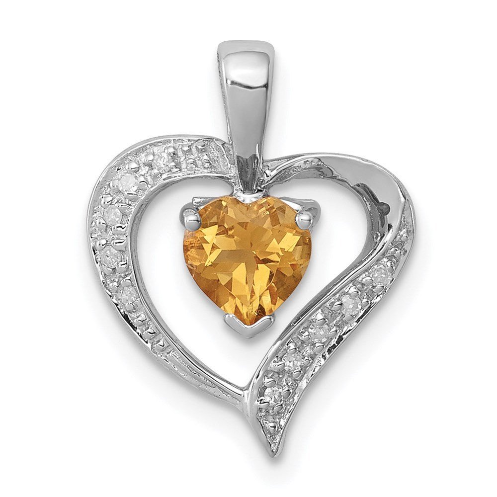 Polished;Open back;Genuine;Sterling silver;Citrine;Diamond;Prong set