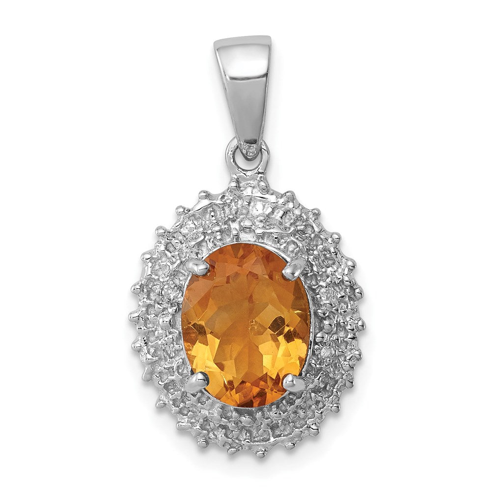 Polished;Open back;Genuine;Sterling silver;Citrine;Diamond;Prong set