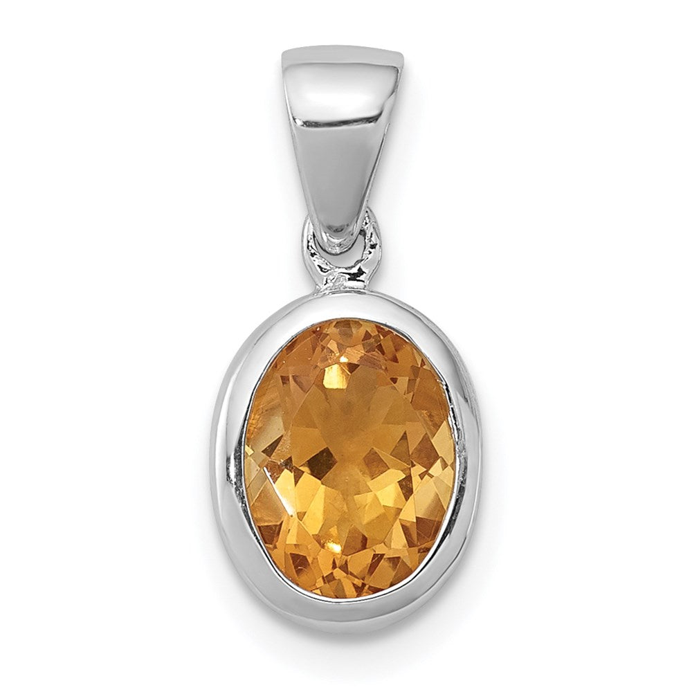 Polished;Open back;Genuine;Sterling silver;Citrine;Rhodium-plated