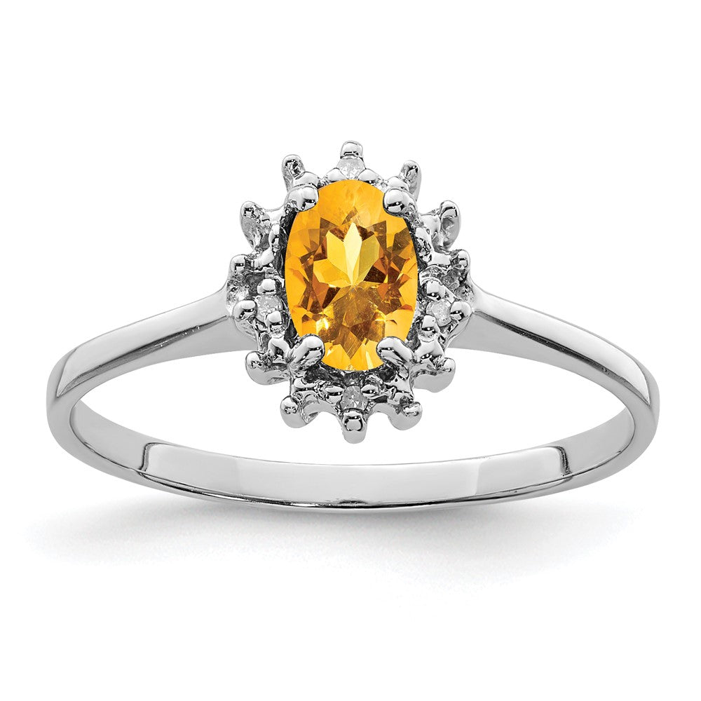 Polished;Open back;Sterling silver;Citrine;Diamond;Rhodium-plated