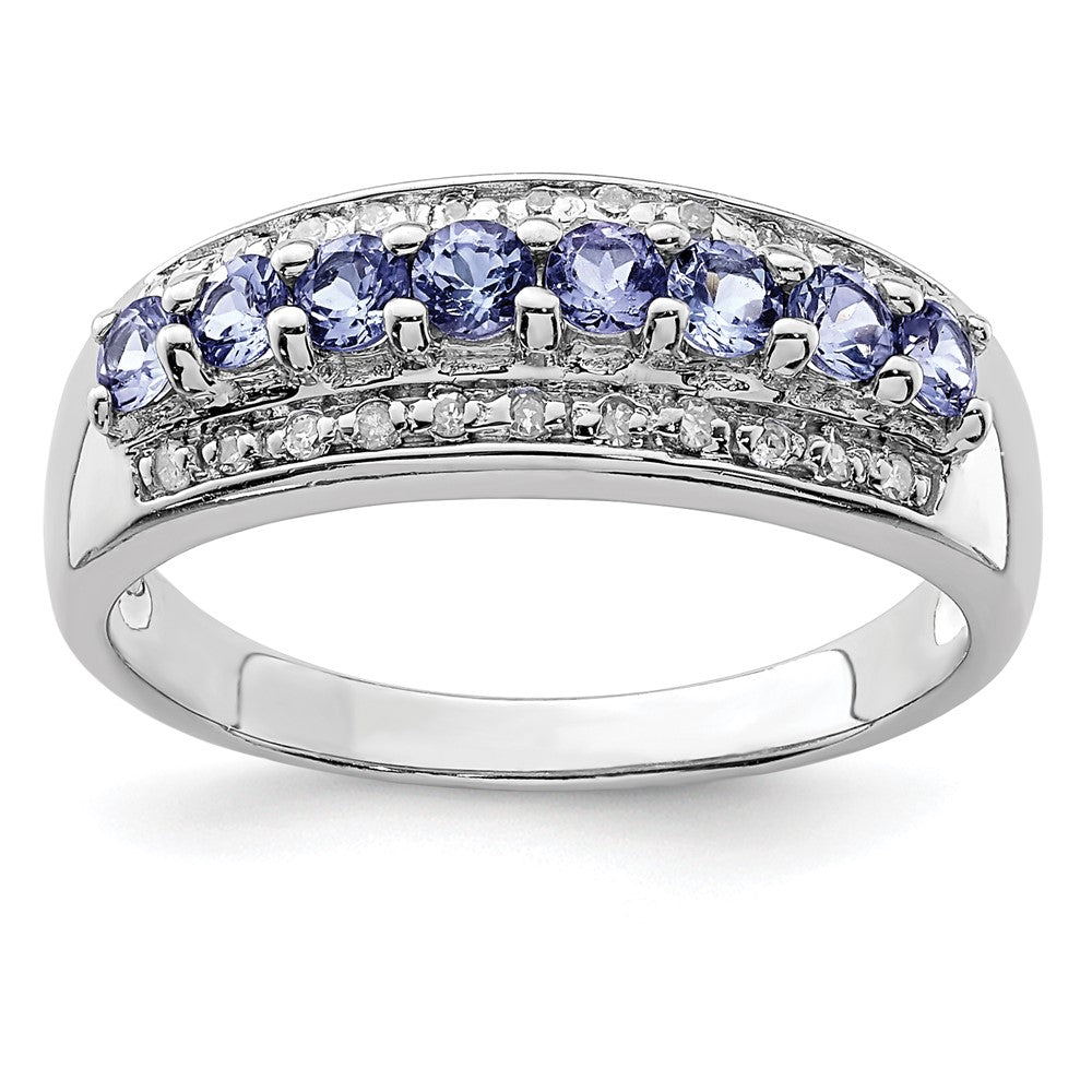 Polished;Genuine;Sterling silver;Diamond;Tanzanite;Rhodium-plated;Fancy cut-out back