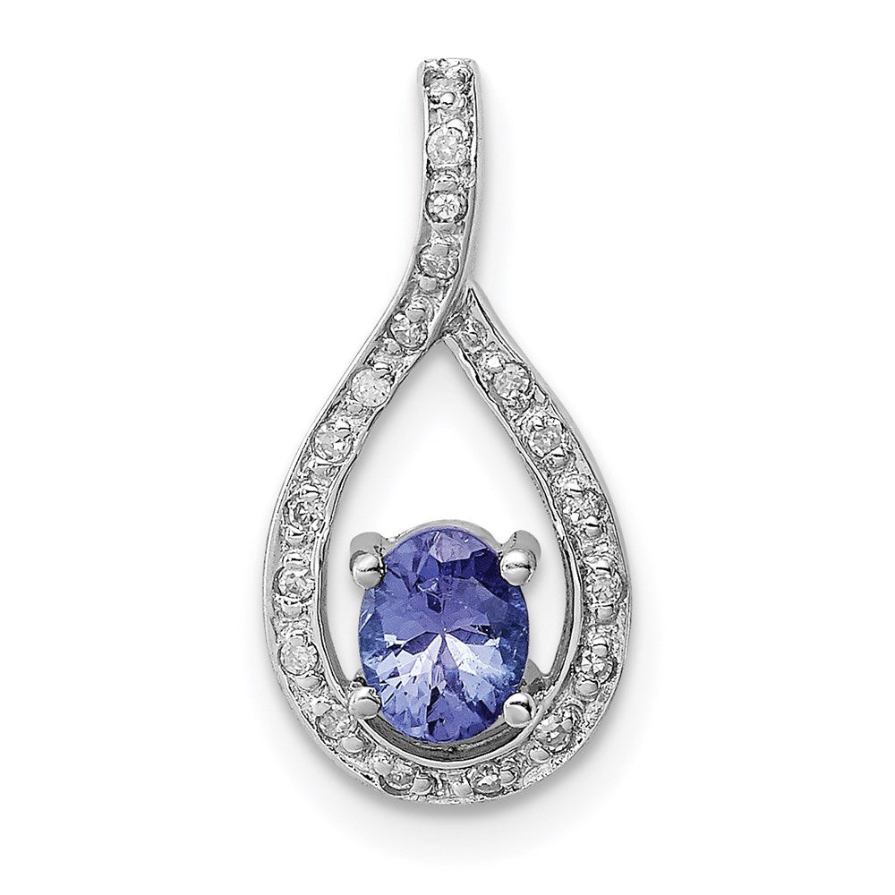 Polished;Open back;Sterling silver;Diamond;Tanzanite;Prong set;Rhodium-plated;Chain slide