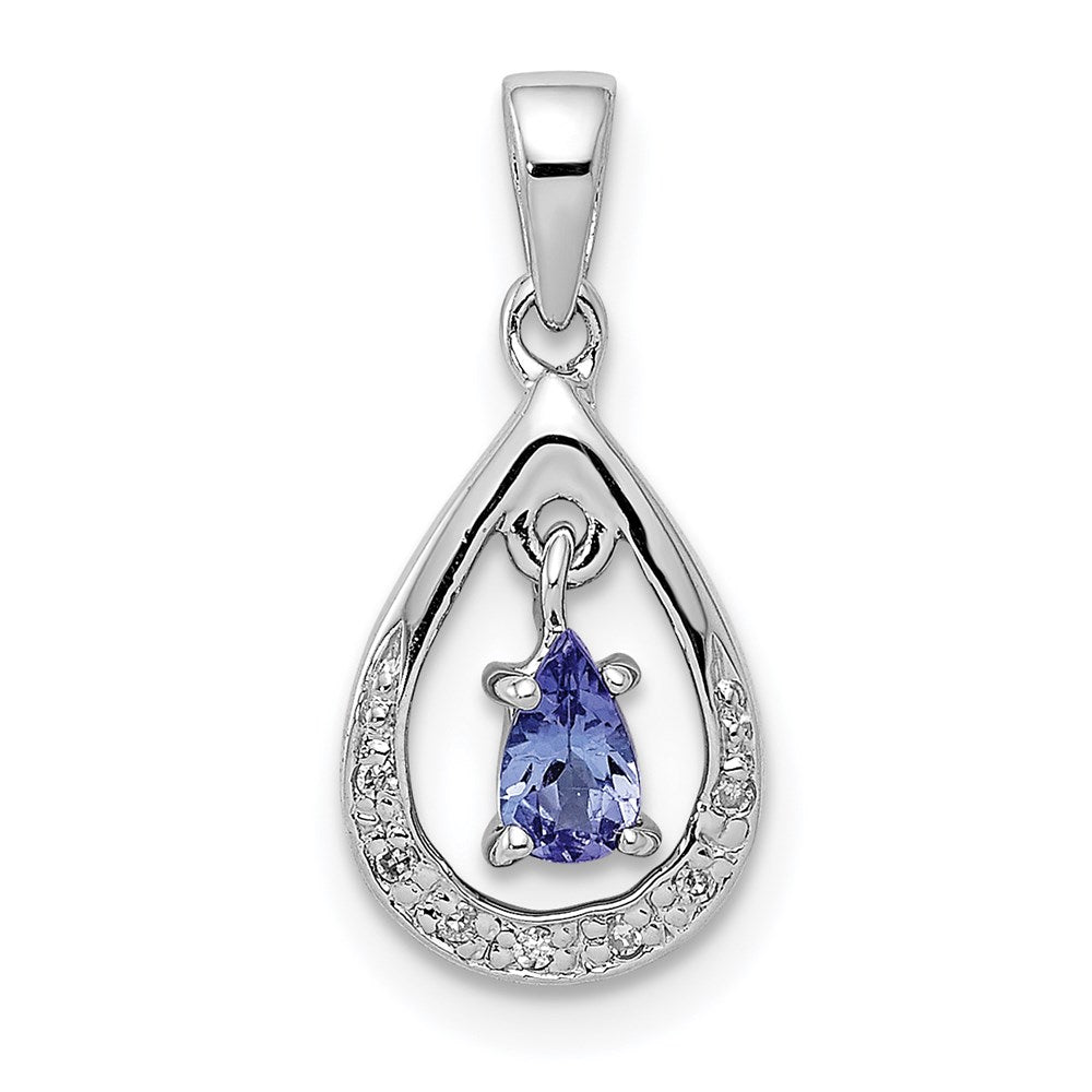 Polished;Open back;Sterling silver;Diamond;Tanzanite;Prong set;Rhodium-plated