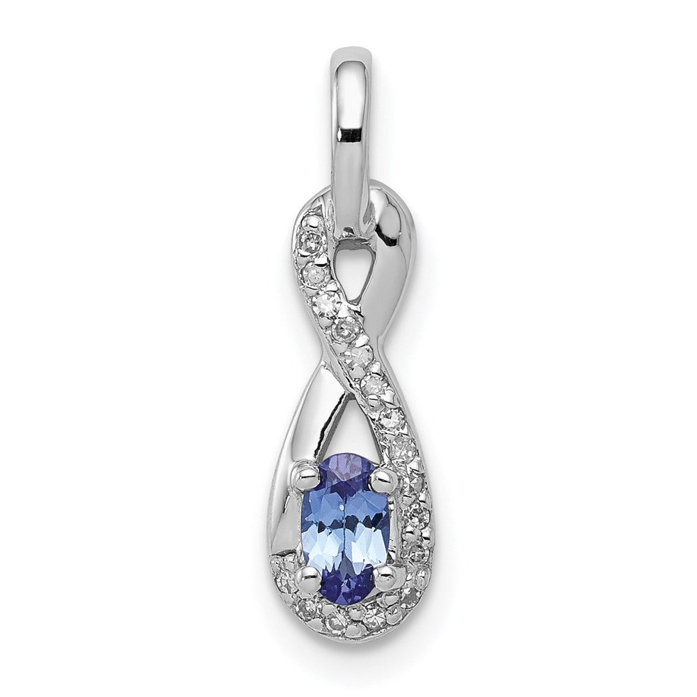 Polished;Open back;Sterling silver;Diamond;Tanzanite;Prong set;Rhodium-plated