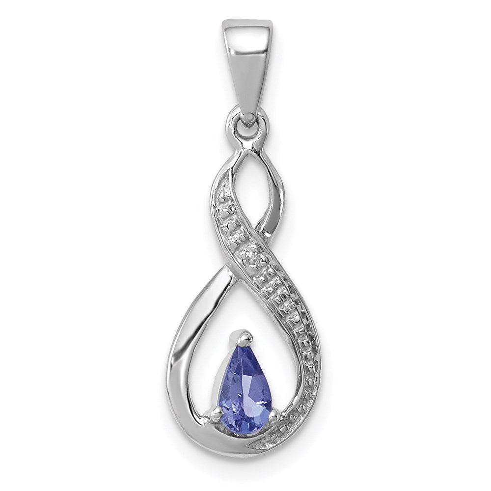 Polished;Open back;Sterling silver;Tanzanite;Prong set;Diamond accent;Rhodium-plated