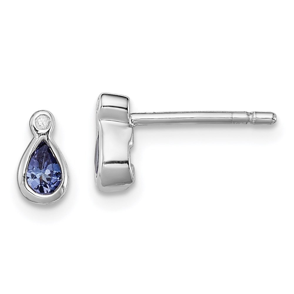 Polished;Post;Sterling silver;Diamond;Tanzanite;Rhodium-plated