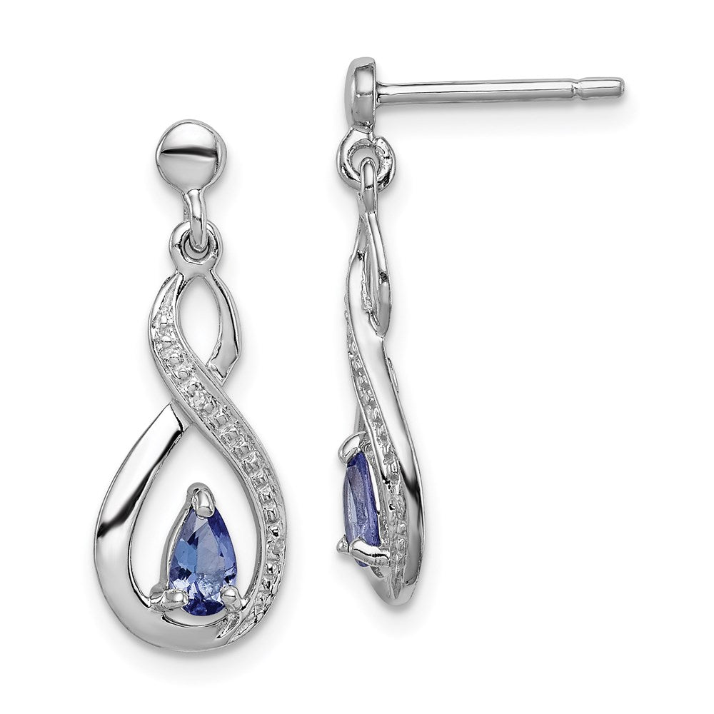 Polished;Post;Sterling silver;Diamond;Tanzanite;Dangle;Rhodium-plated