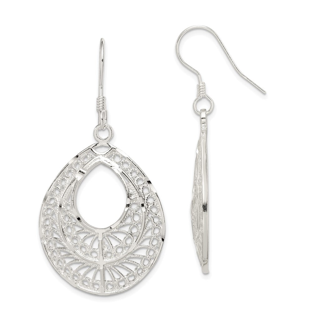 Polished;Sterling silver;Filigree;Shepherd hook;Dangle