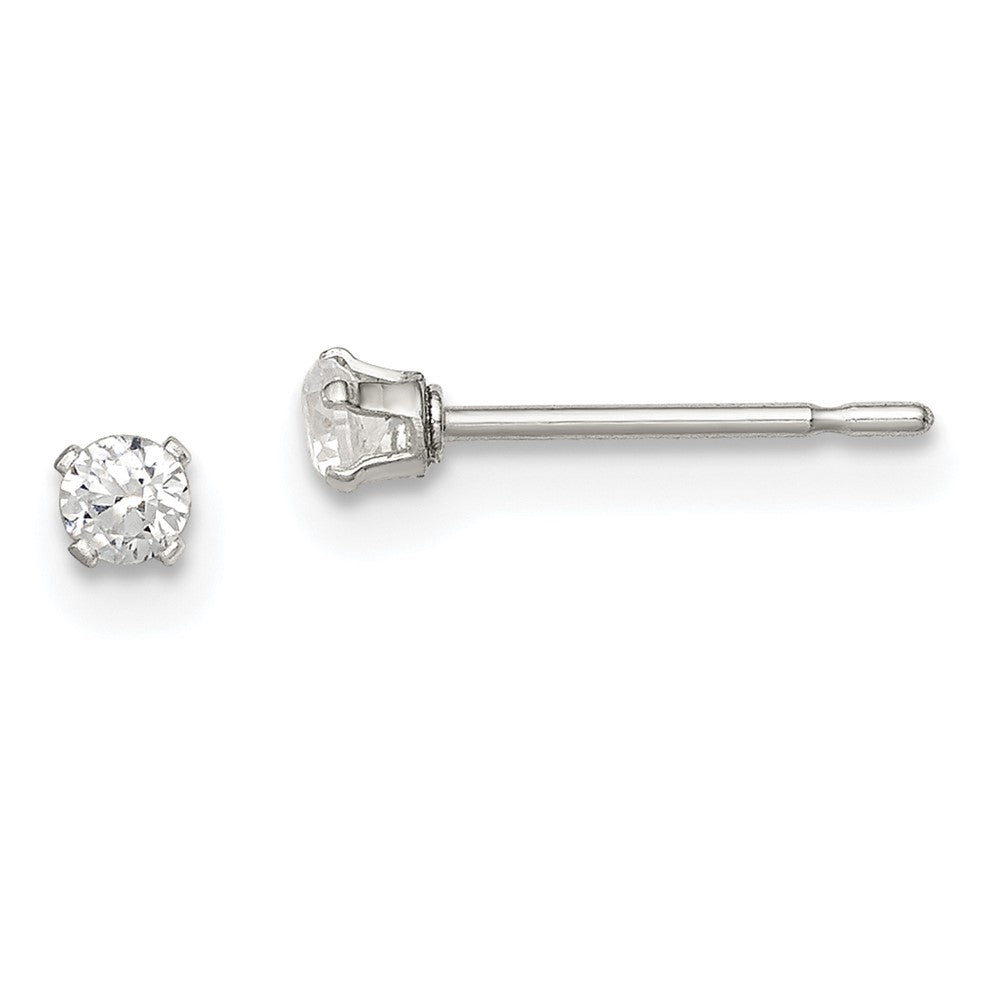 Polished;Post;Sterling silver;CZ;Round;Snap setting;Radiant Cut