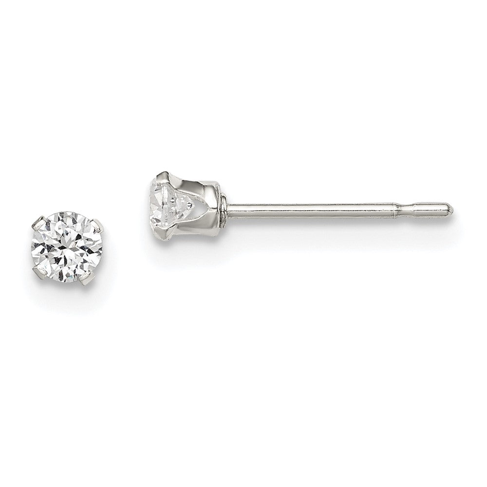 Polished;Post;Sterling silver;CZ;Round;Snap setting;Radiant Cut