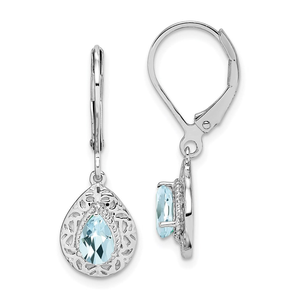 Polished;Leverback;Sterling silver;Aquamarine;Rhodium-plated