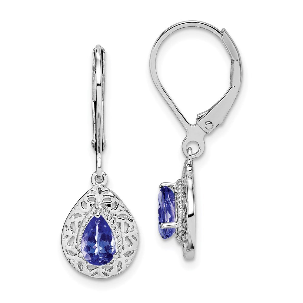 Polished;Leverback;Sterling silver;Tanzanite;Dangle;Rhodium-plated