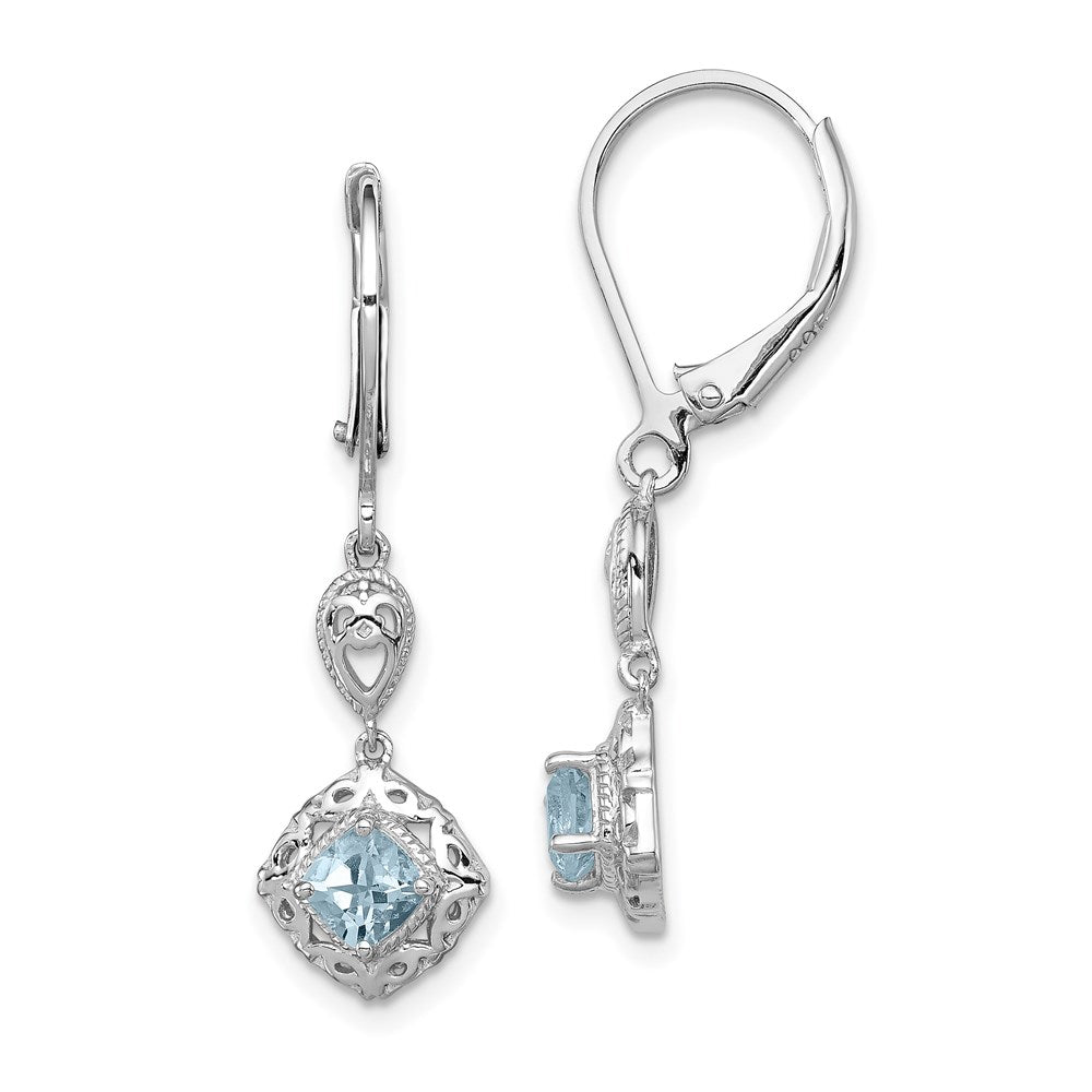Polished;Leverback;Sterling silver;Aquamarine;Diamond;Dangle;Rhodium-plated