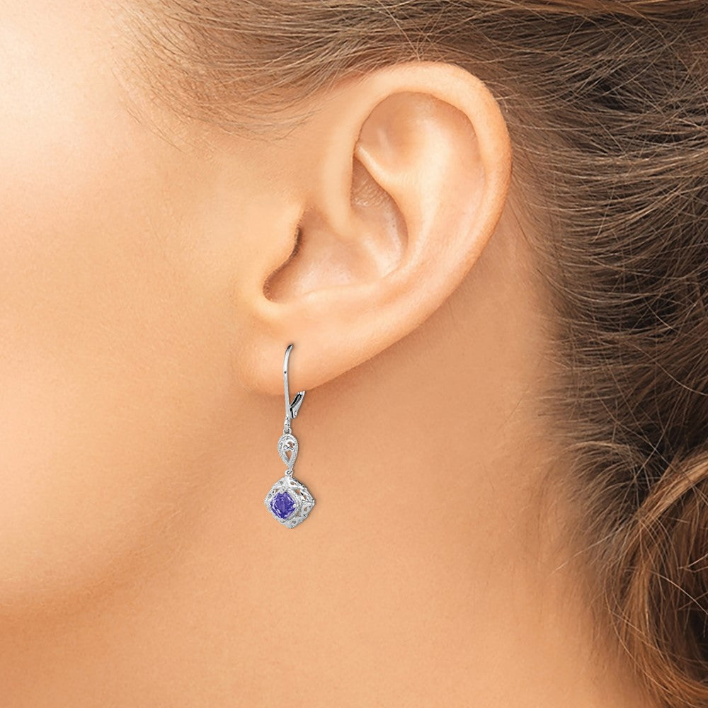 Sterling Silver Rhodium-plated Tanzanite Lever Back Earrings