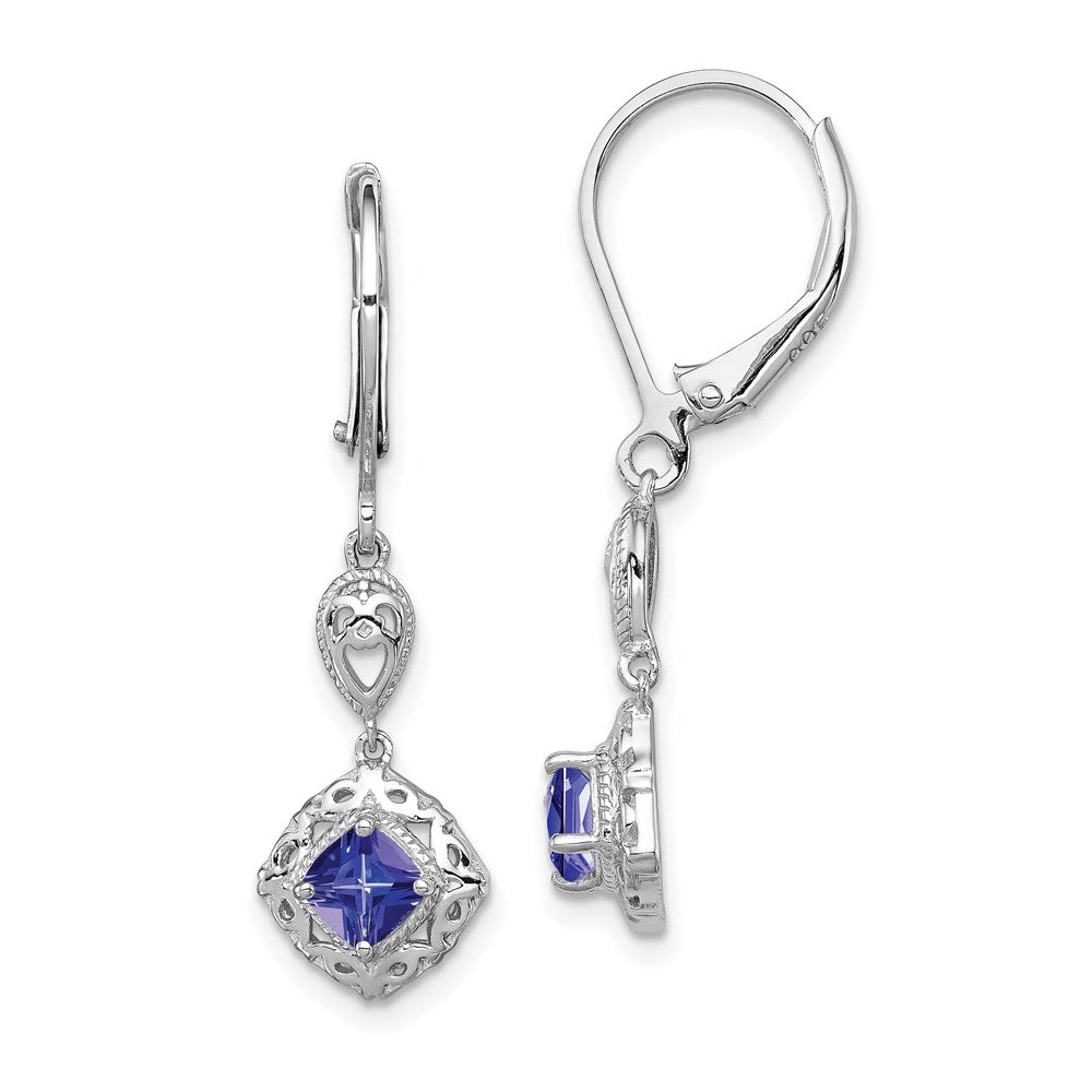 Polished;Leverback;Sterling silver;Diamond;Tanzanite;Dangle;Rhodium-plated