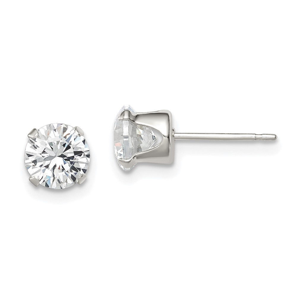 Polished;Post;Sterling silver;CZ;Round;Snap setting;Radiant Cut