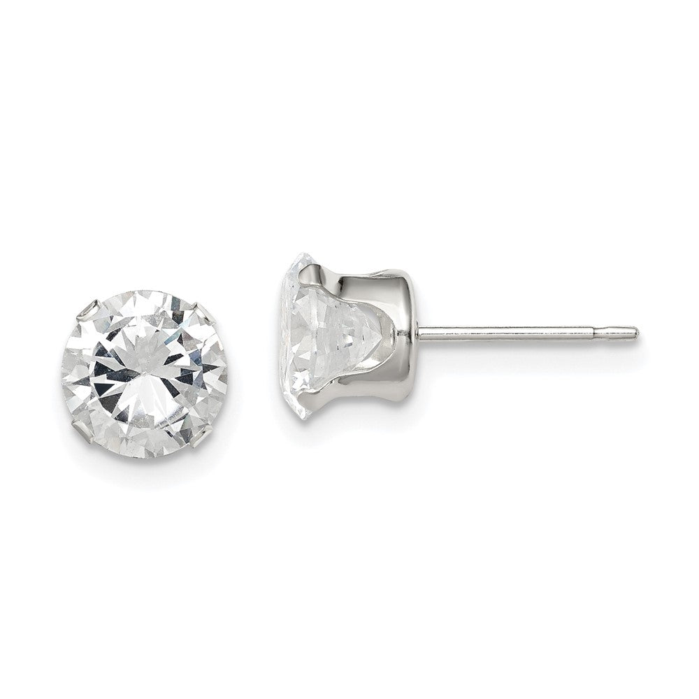 Polished;Post;Sterling silver;CZ;Round;Snap setting;Radiant Cut