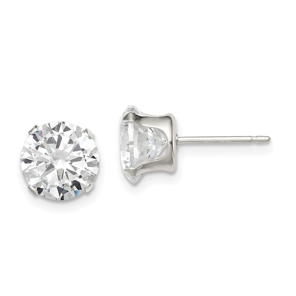 Polished;Post;Sterling silver;CZ;Round;Snap setting;Radiant Cut
