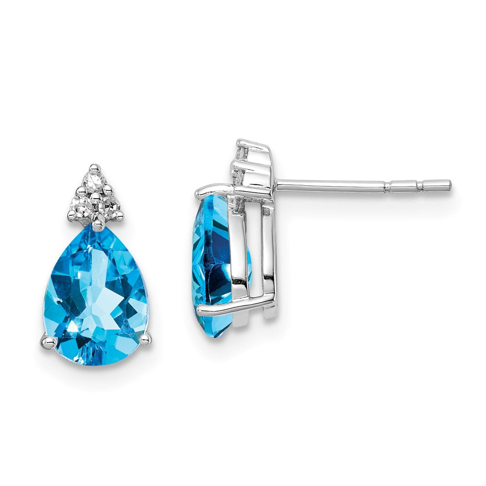 Polished;Post;Sterling silver;Blue topaz;Diamond;Rhodium-plated