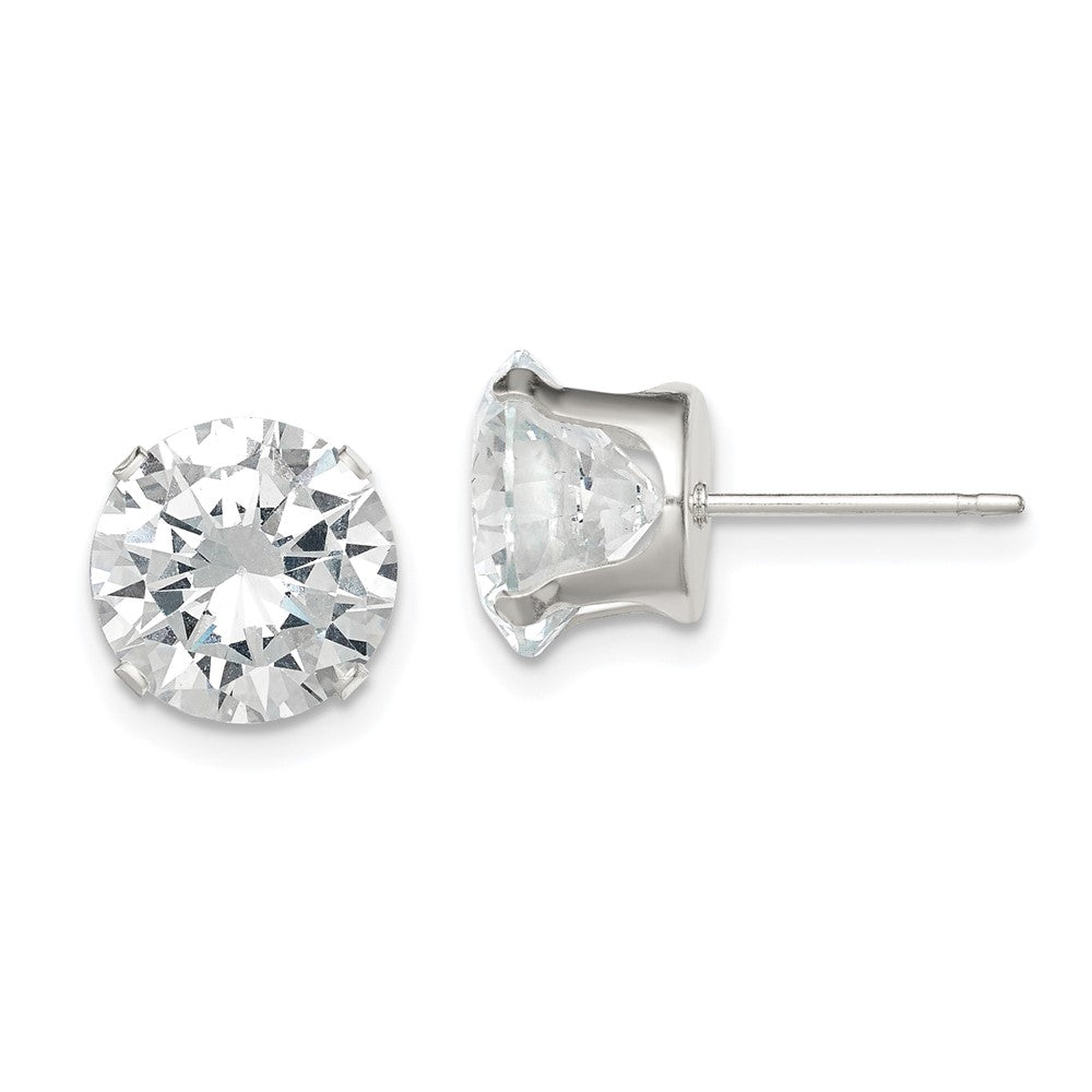 Polished;Post;Sterling silver;CZ;Round;Snap setting;Radiant Cut