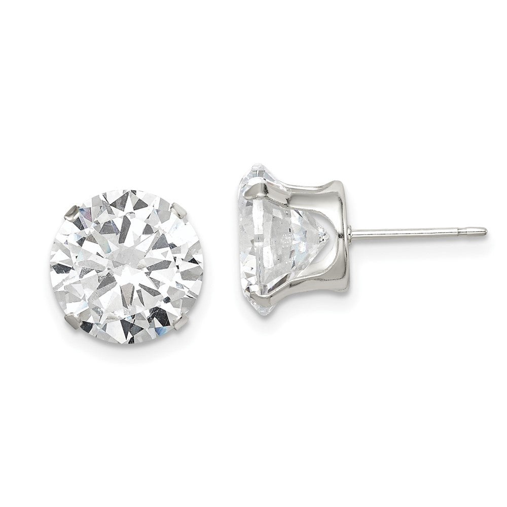 Polished;Post;Sterling silver;CZ;Round;Snap setting;Radiant Cut