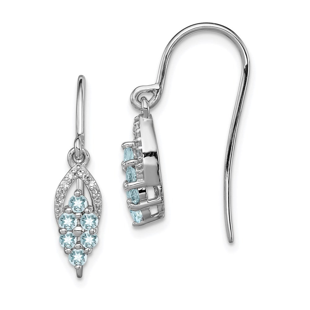 Polished;Sterling silver;Aquamarine;Diamond;Shepherd hook;Dangle;Rhodium-plated